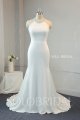 Ivory Crepe fit and flare wedding dress beaded halter neck 724A9993