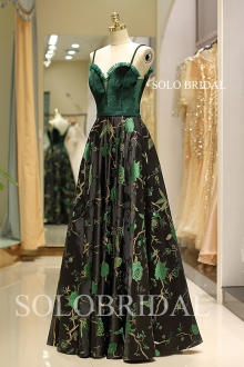 Black and green embroidery a line proom dress K427111