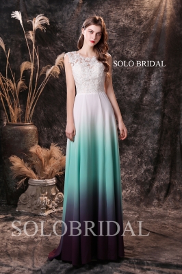 Ivory tiffany green dark purple lace bodice chiffon gradient bridesmaid dresses S194571