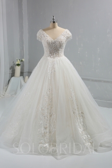 Ivory Sparkling Ball Gown Wedding Dress beading Cap Sleeves DPP_1034