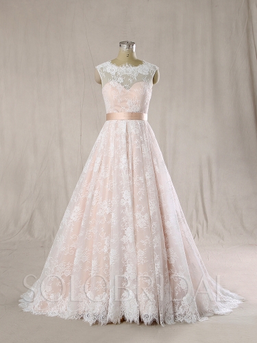 Blush satin with Ivory Lace A Line Wedding Dress 724A6732s
