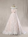 Blush satin with Ivory Lace A Line Wedding Dress 724A6732s