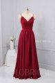 V Neck Thin Straps Wine Red Silk like Chiffon Bridesmaid Dress 724A2486