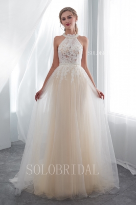 light champagne harter flowy wedding dress I246561