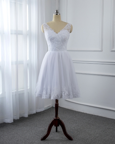White Lace Straps Tea Length Dress Short Length Dress