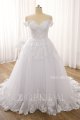 White V Neck Off Shoulder Tulle Ball Gown Corset Wedding Dress DPP_0064