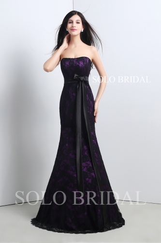Purple lining with black lace fitted proom dress A20117