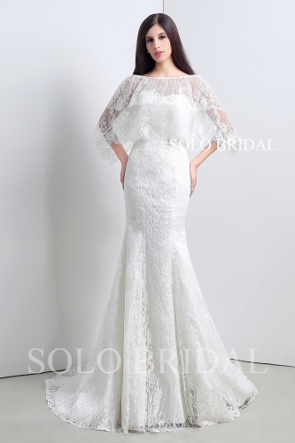 Ivory wrap fit and flare lace wedding dress A28108