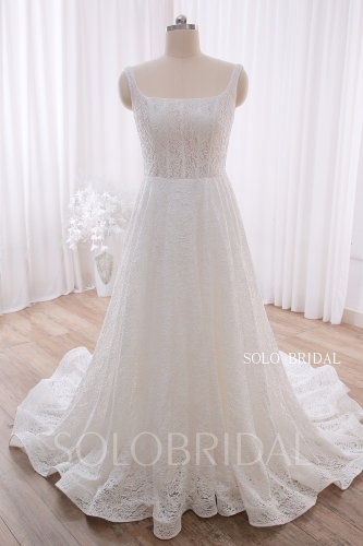20240428B Ivory Square Neck A Line Elegant Lace Wedding Gown