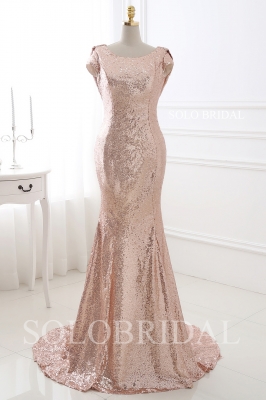 Blush pink sequin fit and flare bridesmaid dress E182861