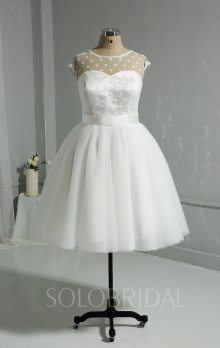 Polka Dots Tulle Ivory Ball Gown Short Wedding Dress DPP_2052