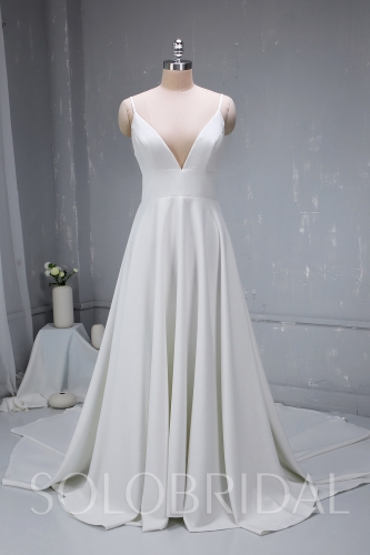 New Chic Crepe Satin Wedding Dress Open Neckline 724A3233a