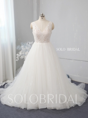 Ivory a line shiny wedding dress 724A2595