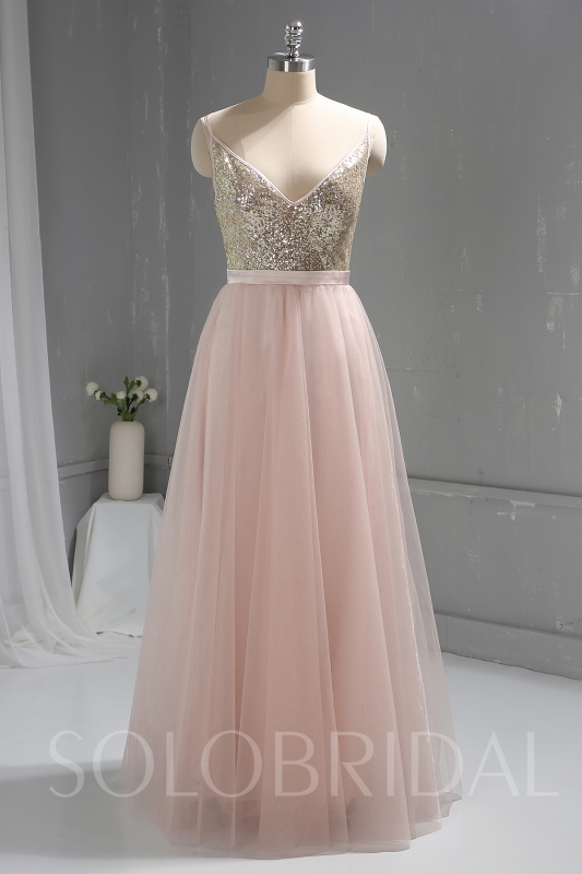 sequin bodice bridesmaid dress with chiffon skirt