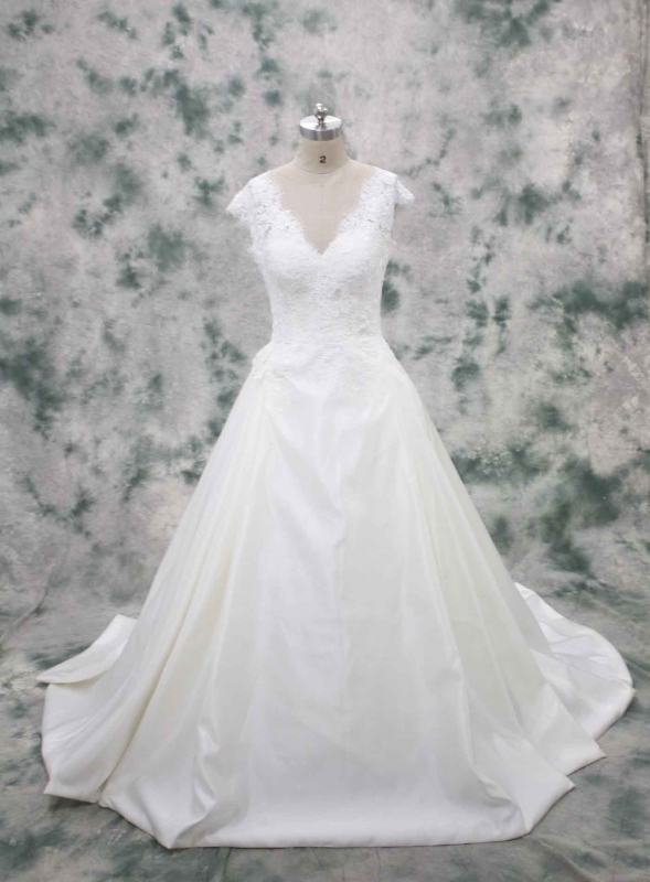 plain satin a line wedding dress