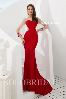 Champagne red crepe fitted proom dress L603141