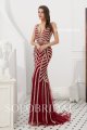 Wine red shiny tulle fitted proom dress L607161