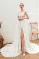 Ivory split chiffon V neck wedding dress M233471