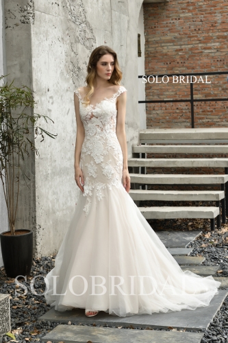 Ivory illusion fit and flare wedding dress P353961