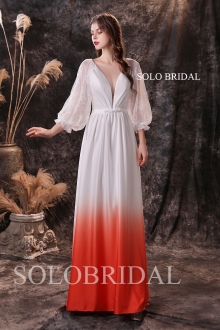 Ivory gradient red satin loose lace sleeve wedding guest dress party dresses