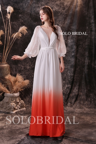 Ivory gradient red satin loose lace sleeve wedding guest dress party dresses