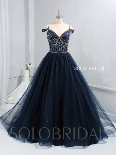 Royal Blue Heavy Beaded Proom Dress Shiny Tulle Long Skirt 724A0058a