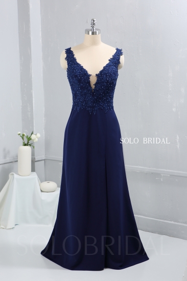 Royal blue crepe floor length V neckline bridemaid dress party dress proom dress DPP_2628