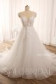 Ivory A Line Illusion Neck Tulle Wedding Dress with Lace 724A9244