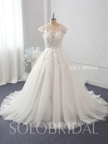 Ivory flower cap sleeve a line wedding dress 724A1883
