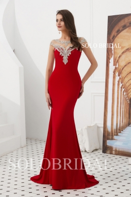 Red fit and flare crepe proom dress L643121