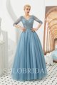 Blue a line tulle proom dress heavy beadwork M393411