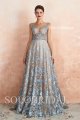 Beaded blue flower lace proom dress N673601