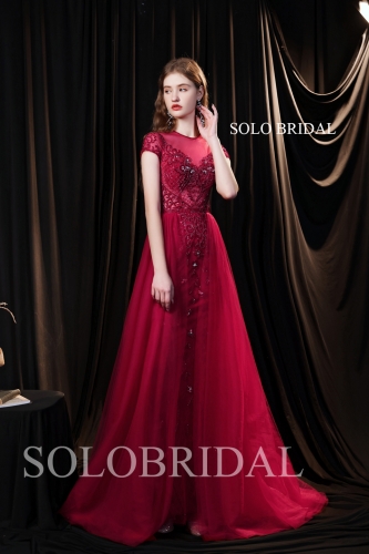 A Line Red Sparkling Flowing Evening Dress T6910231