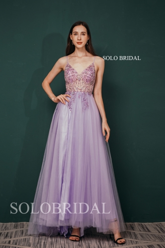 Purple Women/Lady V Neck Colorful Diamond A Line Sexy Bridesmaid Dresses
