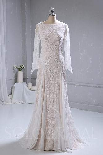 New Lace Blush Wedding Dress Long Sleeves 724A4126a