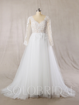 Ivory Tulle Skirt Skin Color Sexy Bodice A Line Wedding Dress 724A7247s