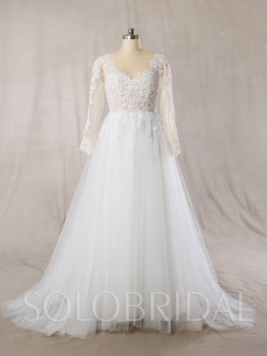Ivory Tulle Skirt Skin Color Sexy Bodice A Line Wedding Dress 724A7247s
