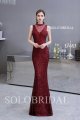 Wine red shiny sequin evening dress Q244521