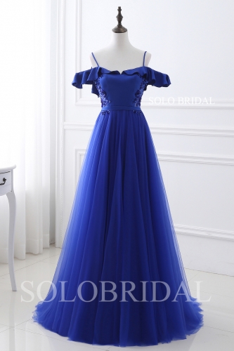 Blue off shoulder a line proom dress E164231