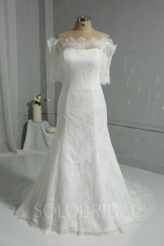 Ivory Lace Wedding Dress Off Shoulder Half Sleeves DPP_2064