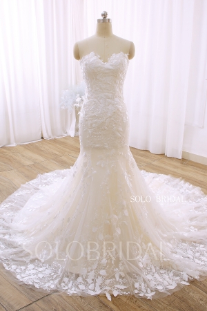 Ivory Sweetheart Strapless Mermaid Cathedral Train Wedding Dress 724A3690