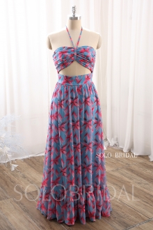 Summer halter A line floral chiffon lady dress DPP_0045