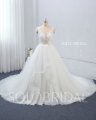 Deep V neck sleeves shoulder strap corset back cathedreal train ivory wedding dress 724A4260