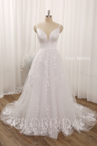 White satin top tulle skirt A line wedding dress 724A8092a