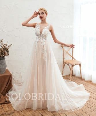 Blush pink summber season tulle wedding dress M333491