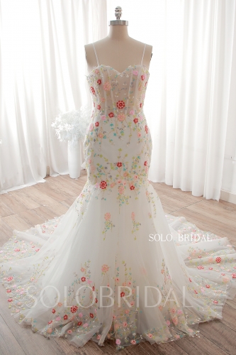 Elegant Colorful Floral Mermaid Wedding Dress