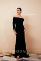 Black Bridesmaid Dresses 2022 Crepe High Slit Off Shoulder Long Sleeves Party Guest Dress