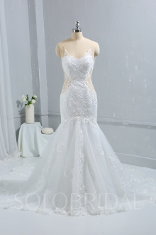 Spaghetti Staps bake back petal shape train mermaid wedding dress DPP_1292