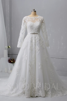 A Line Long Sleeve Ivory Wedding Dress Court Train New Lace 724A1359a