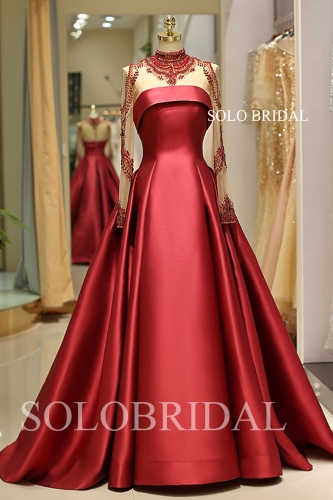 Red long sleeve a line proom dress K636951